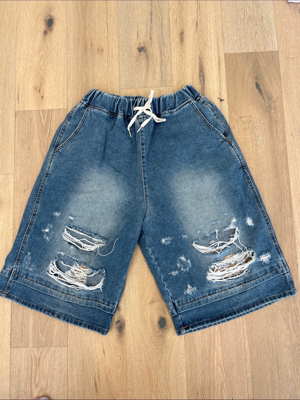 Distressed Denim Jorts Shorts